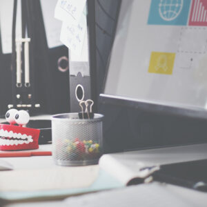 Closeup of computer desktop at workspace